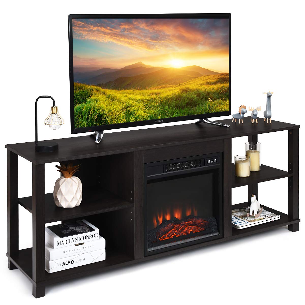 2-Tier TV Stand, Entertainment Television Stands Suitable for 18" Electric Fireplace (Not Included)
